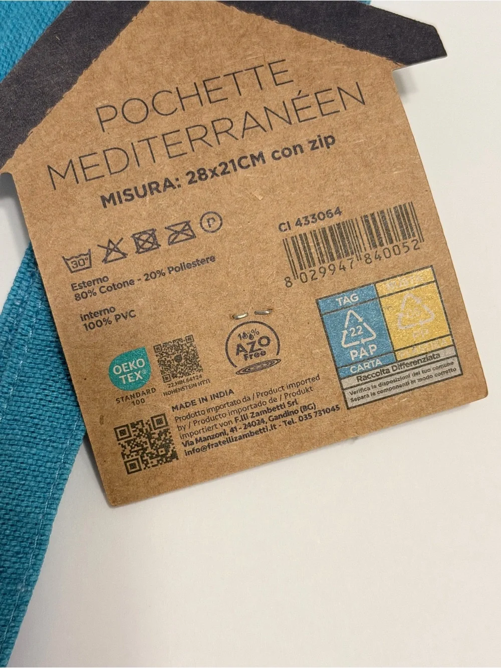 Sophie‎ Maison Mediterraneen Blue Colorblock Zip Pochette Pouch